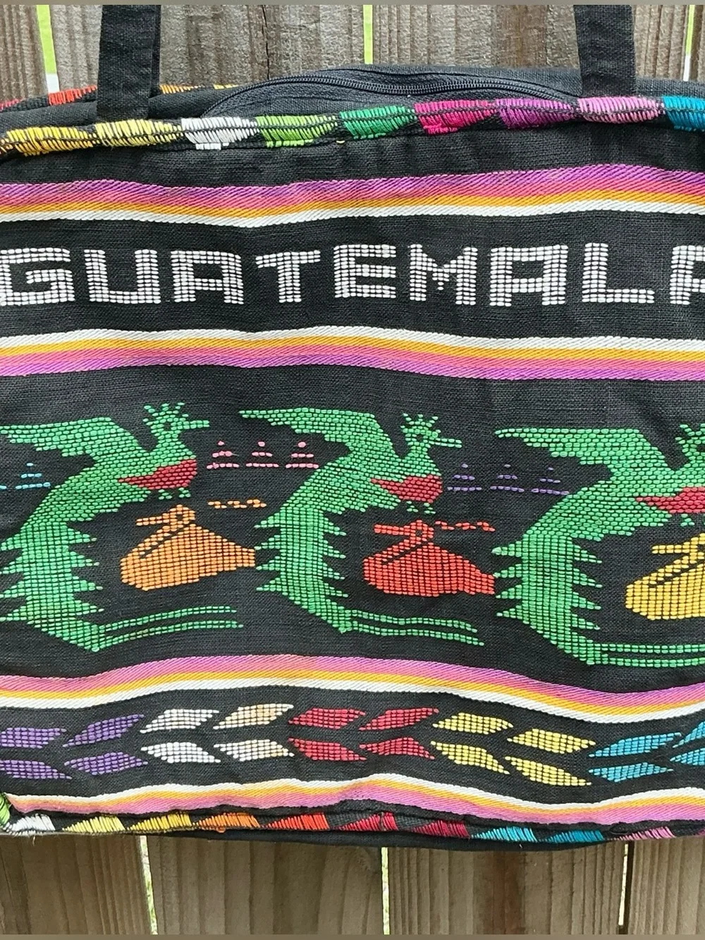 Vintage Guatemala Woven Tote Bag Padded Boho Artisan Festival Shoulder Bag